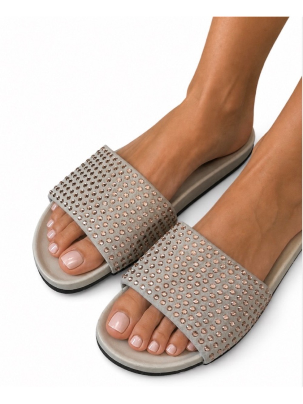New JW Anderson Beige Rose Gold Crystal Studded Slide Sandals Size 39/9
